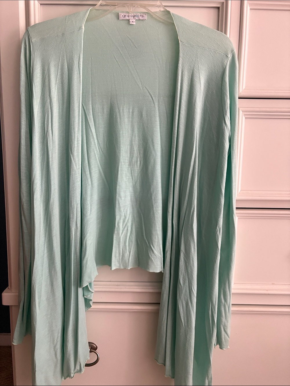 Grassroots Size 1 Light Mint Open-Front Draped Cardigan